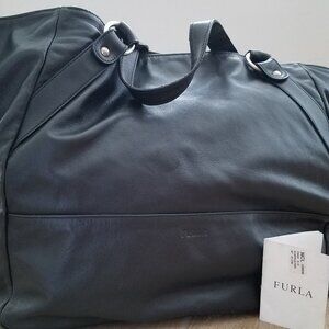 Furla black pebble genuine leather hobo purse with its authenticity card